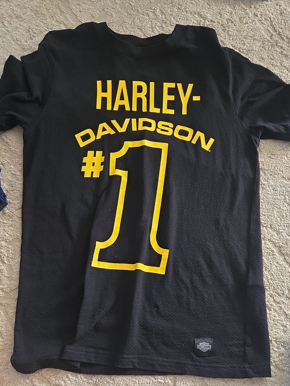 Harley-Davidson Black Mens Tee with Bold Yellow #1 Graphic
